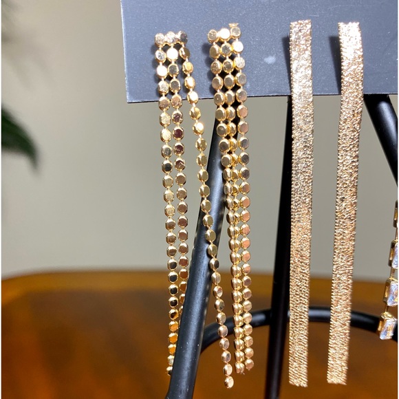 Chain Tassel Earrings Rhinestone Long Decorative Dangle set of 3 Earrings - Picture 5 of 8